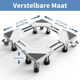 Wasmachinebasis met wielen - Onderstel wasmachine Verhoger wasmachine - Apparaten verplaatsen - Verstelbaar frame - 545-67 cm - Wit — thumbnail 3