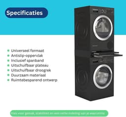 Tussenstuk Wasmachine Droger - Stapelkit Plateau - Ruimte Besparen - Met Uittrekbaar Droogrek - 54 x 60 x 15 cm — thumbnail 5