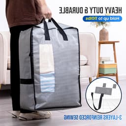 Sterke Handvatten en Ritsen, Verticale Verhuis- en Waszakken voor Kleding, Opslag en Reizen (Grijs, 4 Stuks) — thumbnail 3