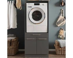 Wasmachinekast Laundreezy | 68 X 68 X 162 Cm | Antraciet - Emob - Wasmachine Ombouw - Zwart - MDF
