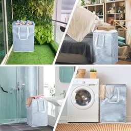 Vouwbare 75L Wasmand voor Vuile Kleding, Waterdichte Opbergcontainer voor Kleding, Speelgoed en Handdoeken in Badkamer en Wasruimte, Blauw — thumbnail 3