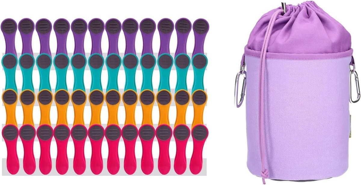 Wasknijpers Set - Kledingklemmen - Kleding Drogen - Zachte Siliconen Grip - 48 Stuks - Paars Grijs — afbeelding 1