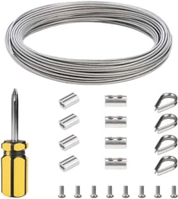 Dailygoods- Metaalkabel 2 mm x 10 m - Staalkabelset - Roestvrij staal 304 - Oogjes - Klimhulp - 14 Stuks - Staalkabel — thumbnail 1