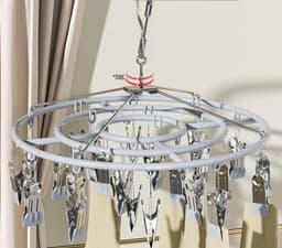 Droogrek voor Kleding met 24 Clips, Rotatable en Winddicht, Ideaal voor Sokken en Ondergoed, Grijs — thumbnail 3