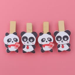 Houten Wasknijpers - Fotoclips Klemmen - Decoratief Ophangen - Cartoon Panda Design - 35 cm - Gekleurd — thumbnail 5