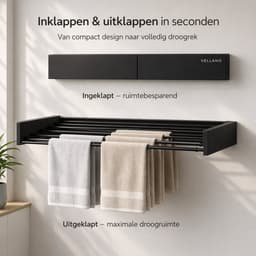 Vellano Wanddroogrek Inklapbaar – Premium Wasrek Muur 100 cm – 5 m Drooglengte – Stevig & Ruimtebesparend – Incl. Boormal & Bevestigingsset – zwart — thumbnail 5