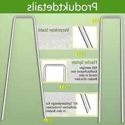 Set van 50 grondankers voor tuin, onkruiddoek en tenten - 150/200 mm x 40 mm x 2,5 mm, stevige U-vormige haringen voor optimale stabiliteit — thumbnail 4