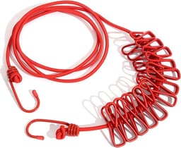 Draagbare Waslijn - Reis Waslijn - Kleding Drogen - Met 12 Klemmen - 3.7 Meter - Rood — thumbnail 1