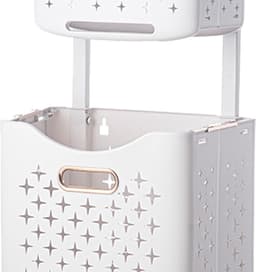 Wasmanden Dubbellaags - Kleding Opbergers - Huishoudelijk Organiseren - Inklapbaar Met Wieltjes - 42x36x14 cm - Rosé Goud — thumbnail 4