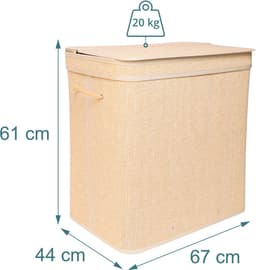 Wasmand - 170 liter - 3 vakken - opvouwbaar - bamboe — thumbnail 3