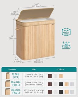 Hoppa! Wasmand - Natuurlijk Beige - Bamboe - Katoen En Polyester - Metalen Frame - 41.5 x 62.5 x 61 cm (B x D x H) — thumbnail 5