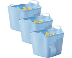 Excellent houseware flexibele kuip / emmer - 3x - blauw - 25 l - kunststof - 40 x 35 cm - met handvatten