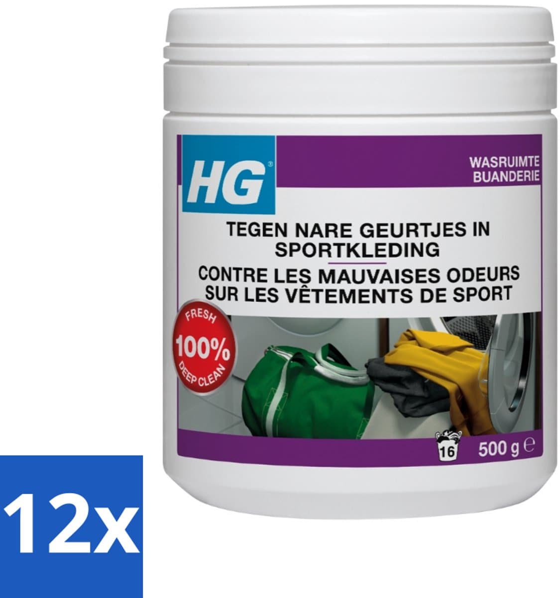 12 x HG Wasmiddel Toevoeging Tegen Nare Geuren In Sportkleding 500 gr - Sportkleding Geurverwijderaar - Wasmiddeltoevoeging - Nare Geurtjes - Sportkleding Geur - Wasmiddel — afbeelding 1