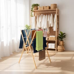 Wasrek inklapbaar - 93 x 70 x 62 cm - staand - bamboe - wit — thumbnail 3