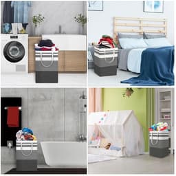 Grote wasmand - 75 liter - set van 2 - grijs - opvouwbaar — thumbnail 4