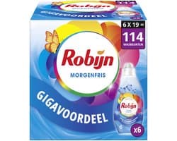 Robijn - Vloeibaar Wasmiddel - Klein & Krachtig - Morgenfris - 6 flessen 114 wasbeurten - Voordeelverpakking