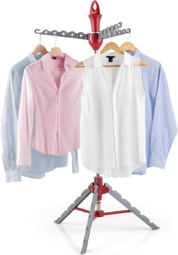 Vario clothes horse for shirts | Foldable hanger rack | Height adjustable | Clothes hooks for ironing [grey/red] — thumbnail 1