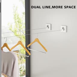 Double Pull Out Clothesline - Wall-Mounted Indoor/Outdoor Heavy Duty Stainless Steel Line 2 * 4.2m for Apartment Hotel Dorm Balcony Laundry Room Bathroom White — thumbnail 3