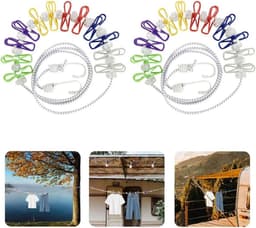 Portable Clothesline 2 Pack with 12 Pcs Colorful Clips - Adjustable Travel Clothesline for Camping - Elastic Retractable Line for Indoor and Outdoor (Colorful) — thumbnail 1