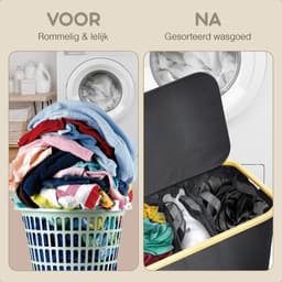 Bellettini® Opvouwbare Wasmand met Deksel - 3 Compartimenten - 600D Oxford Materiaal Wassorteerder - 148 Liter - Zwart — thumbnail 5