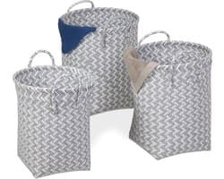 wasmand gevlochten - set van 3 - opbergmanden - 3 groottes - met hengels - wit-grijs