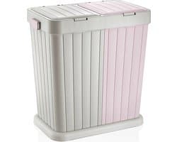 Sumpas Wasmand - 2 vakken - Met Touch Deksel - 80 Liter - Roze-Creme - 100% Gerecycled Plastic — afbeelding 1