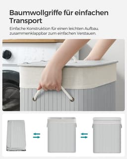 Bamboe Wasmand 72 Liter - met Deksel - Grijs — thumbnail 5