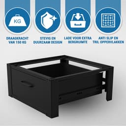 Vonia Wasmachine Verhoger - Wasmachine Verhoger met lade - Wasmachine Sokkel - Wasmachine Kast - Wasmachine ombouw - 54x63x31 - Zwart — thumbnail 3