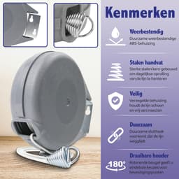 Krexs Waslijn Uittrekbaar - Waslijndraad - 15 meter - Wasdraad - Uittrekbare Waslijn – Roldrooglijn - Ruimtebesparend — thumbnail 2