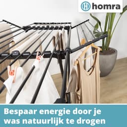 Homra Wasrek Inklapbaar - Tot 22m Was - Staand Droogrek Inklapbaar - Ruimtebesparend Wasrek - Droogrekken - Ecologisch Was Drogen - 182x97x103 CM - Metaal Zwart - Geschikt voor Grote Gezinnen — thumbnail 4