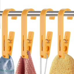 4 stuks washaken met klemmen, kleerhangers voor sokken, laarzen, beha's, handdoeken, sterke kunststof kledingstiften voor badkamer, kledingkast, keuken, kantoor, geel — thumbnail 1
