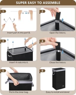 Wasmand Zwart met deksel en afneembare tas - 100L grote en hoge wasmand inklapbaar met handvat voor kleding en speelgoed opslag - vuile kledingmand voor slaapkamer, badkamer, slaapzaal — thumbnail 3