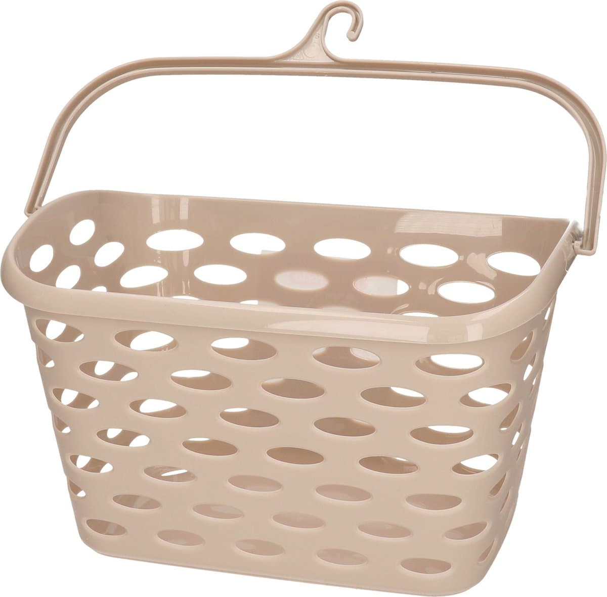 Plasticforte Wasknijpers ophang mandje aan haak - 26 x 15 x 21 cm - beige - kunststof — afbeelding 1