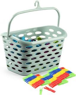 Plasticforte Wasknijpers ophang mandje/bakje - mintgroen - met 72x plastic knijpers — thumbnail 1