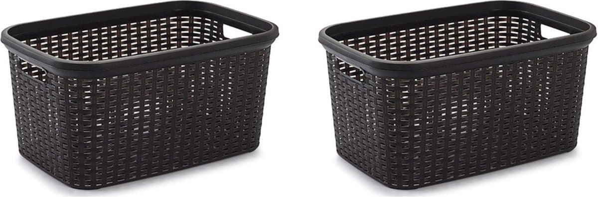 Plasticforte rotan wasmand - 3x stuks - 35 liter - bruin - kunststof - badkamer - 53 x 36 x 26 cm — afbeelding 1