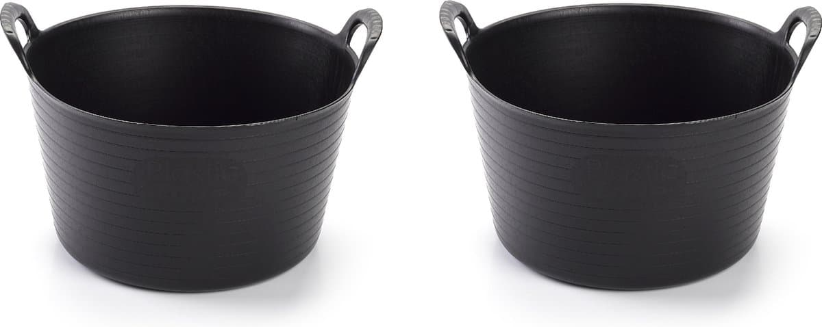 Plasticforte flexibele emmer / kuip - 2x stuks - zwart - kunststof - rond - 15 liter - 24 x 24 x 15 cm - wasmanden - tuinafval - speelgoed — afbeelding 1