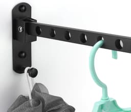 1 Stuk – Opvouwbare wandkledinghanger – Wanddroogrek – Inklapbare hanger – Ruimtebesparende hanger – Zwart – 6 gaten – 25 cm – Geschikt voor binnen en buiten – Ideaal voor badkamers, slaapkamers, hotels en balkons — thumbnail 5