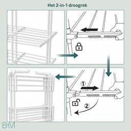 BAUER & MEYER® - Droogrek XL - Wasrek Inklapbaar - 40 Meter drooglengte - Incl. 20 wasknijpers + 1x wasmand - 170 x 134 x 65 cm - Wit — thumbnail 4
