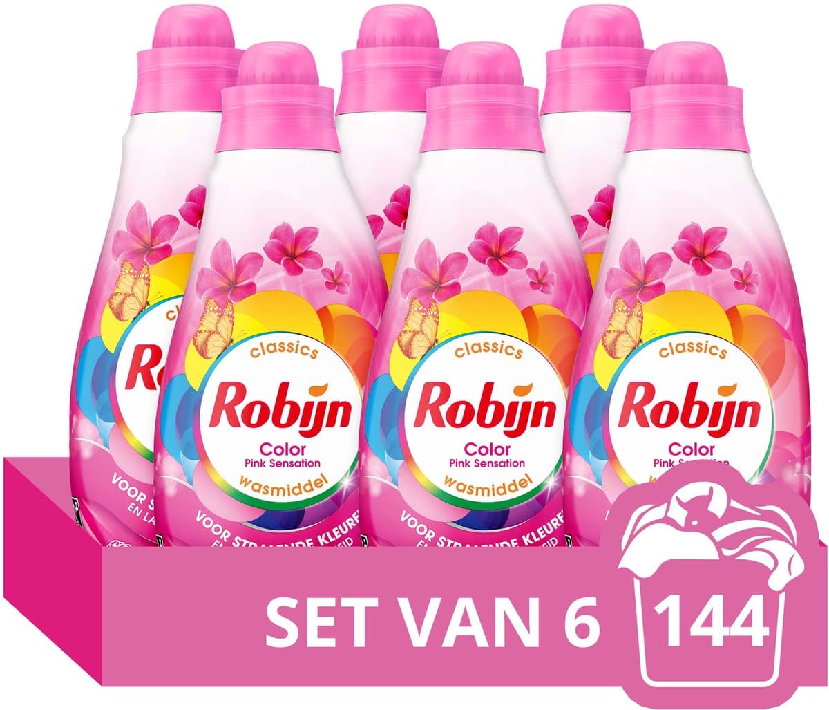 Robijn- Vloeibaar Wasmiddel - Klein & Krachtig - Pink Sensation - 6 flessen - 144 wasbeurten — afbeelding 1