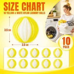 10 anti-pluisballen voor wasmachine, kleur geel en wit, materiaal nylon, diameter 3,5 cm, voor het verwijderen van pluisjes van kleding — thumbnail 5