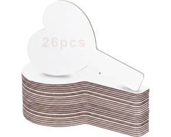 26 stuks kleine droog afwisbare borden, klein handheld, droog afwisbare antwoordpeddel, kleine whiteboards, droog afwisbare borden, voor studenten, klaslokaal, spelletjes (hartvorm)