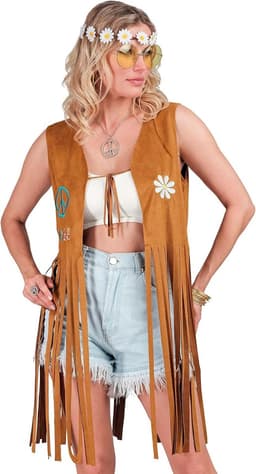 Party Fashion - Hippiekostuum voor dames, franjes, bruin, festivaloutfit — thumbnail 5