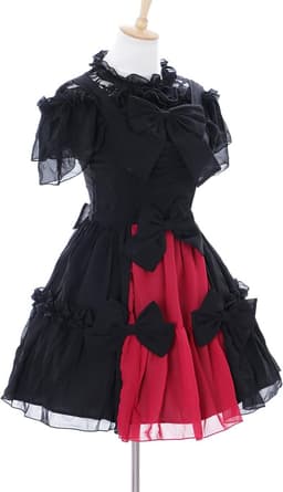 JL-656 zwart rood chiffon kant vampier Dark Gothic Lolita jurk kostuum cosplay, zwart, XL — thumbnail 2