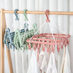 Hangend droogrek met 32 ​​knijpers — Veelzijdig rek voor sokken, ondergoed en kleine kledingstukken — Hoog draagvermogen, draaibare haak, stevige grip — Opvouwbaar, draagbaar en ruimtebesparend — 32 x 32 x 35 cm — thumbnail 5