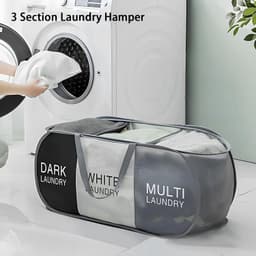 1 stuk - wasmand - wassorteerder wasgoedmand - opvouwbare wasmand - 3 vakken met handvatten - oxford stof - 80 × 36 × 36 cm - voor badkamer opslag van vuile was slaapkamer speelgoed opbergen — thumbnail 2