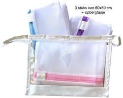Waszak - Wasnetten groot met rits 3x - opbergtasje 1x - Wit - Roze - Blauw - Paars - 60 x 50 cm - Incl. verzenden - Ritssluiting - Wasnetjes - Washing Bag - Waszakken - Wasnetje bh lingerie - Transparant - 100% polyester - Wassen