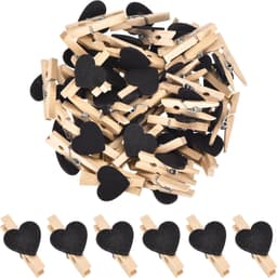 Knijpertjes - 50 Stuks - Kleine houten mini knijpers - Kaartknijpers - Foto knijpers - Fotohouder - Knijpers - Wasknijpers - - Knijper om foto's aan op te hangen - Fotoknijpers met hart - voor kaarthouders en decoratie - Zwart — thumbnail 1