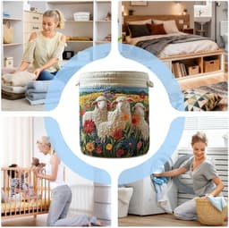 Wasmand, zacht opvouwbaar bohemen - wasmand kleding opbergmand - voor kinderkamer kinderkamer woonkamer badkamer dekens trui poppen handdoeken — thumbnail 4
