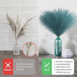 30 stuks kunstpampasgras, blauw, 55 cm, kleine pluizige pampasdecoratie voor tafelvaas, gedroogde bloemen, decoratie, turquoise, voor maritieme decoratie, badkamer, winter, woonkamer en — thumbnail 5