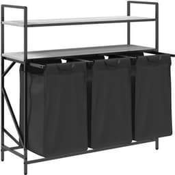 Wasmand – Wasbak – Wasrek – Wasopvang – Wascontainer – 3 Compartimenten – Stalen Frame Met Houten Planken — thumbnail 2
